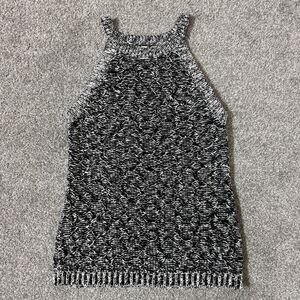 Moth Sweater Womens Small Black White Knit Halter Tank Top Marled Textured